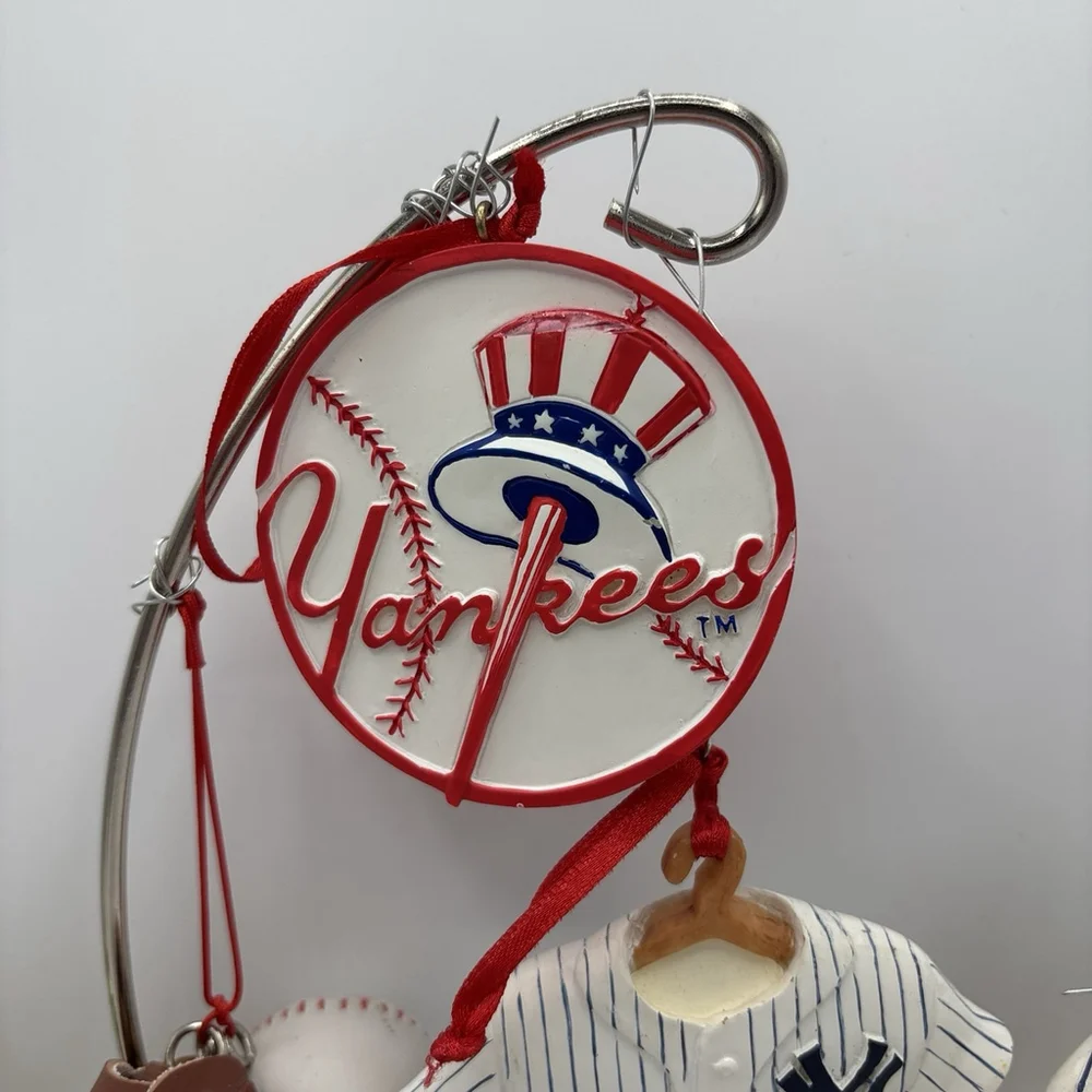 NY Yankees MLB Christmas Ornament Lot 5 Glass Santa Bear Jersey Baseball Decor